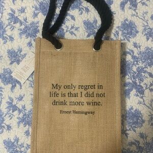 Jute Wine Bag with Quote - Black Handles